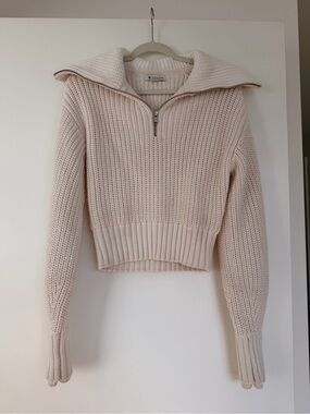 Athleta Zip Collar Cropped Knit Sweater - Cream